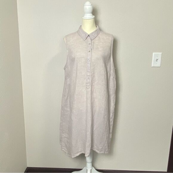 Sigrid Olsen 100% Linen Beige Sleeveless Beachy Shirt Dress Women's Size 1X - Picture 6 of 14